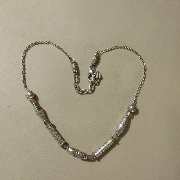 Brighton Necklace Etched Retired Purple Amber Yellow Fish Birds Silvertone - Picture 5 of 9